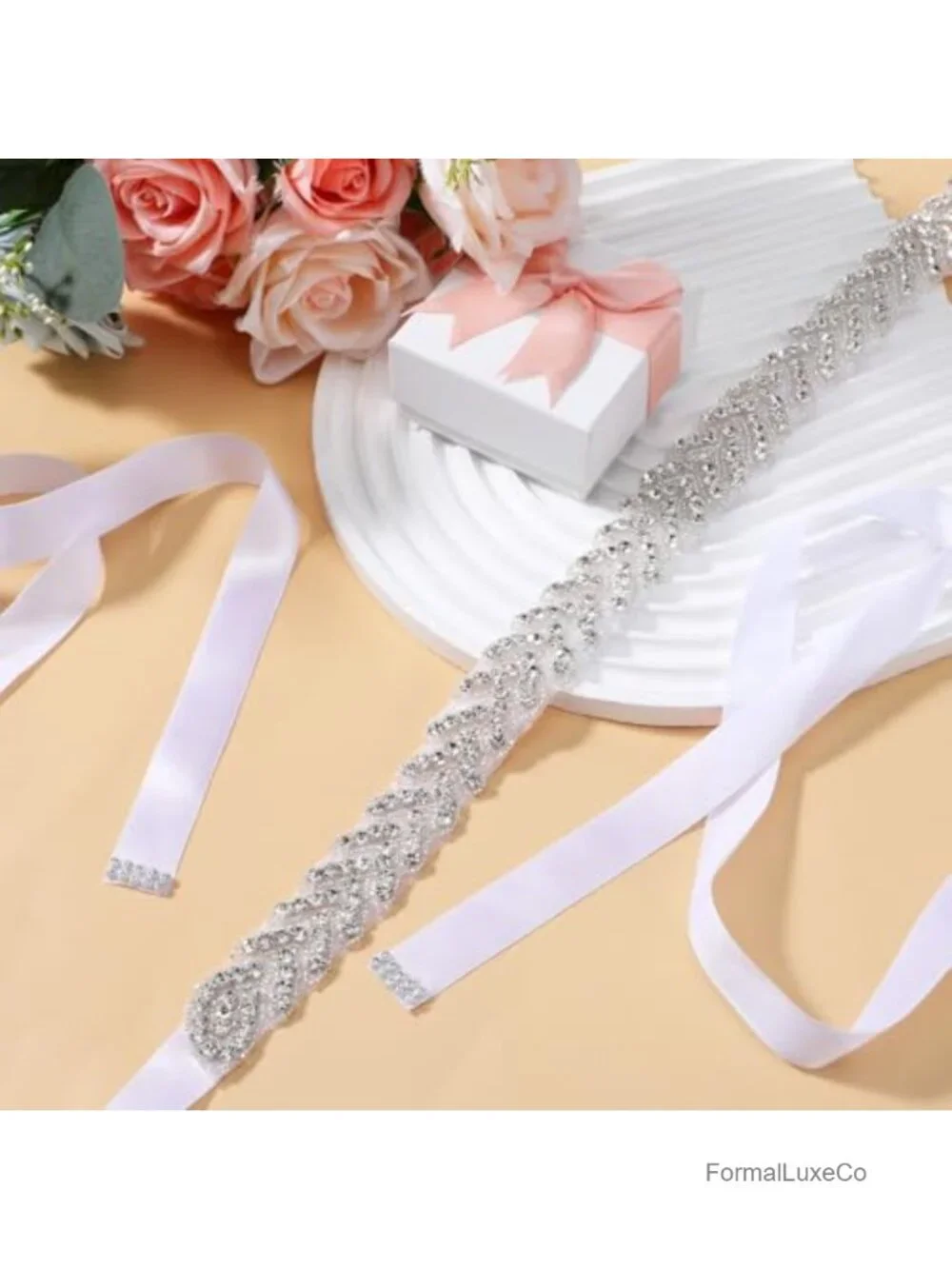Handmade Wedding Dress Belt with Rhinestones, Silver Glitter Rhinestone Sash